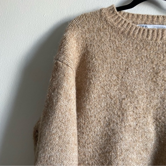 ZARA tan wool alpaca blend relaxed fit chunky knit sweater - Picture 3 of 11